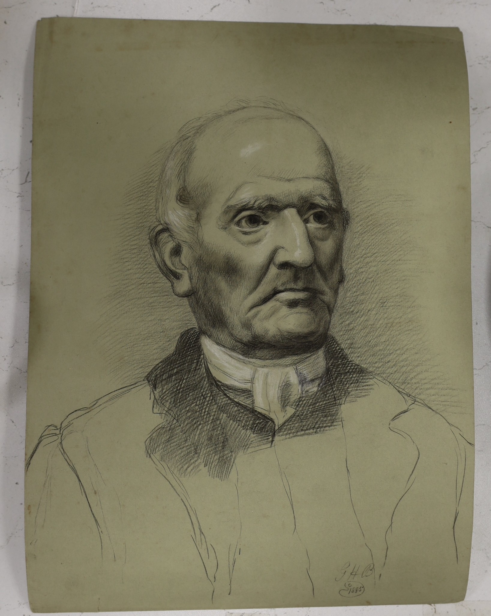 G. H. Blackburn 1885, charcoal and chalk on paper, Portrait of a gentleman, initialled and dated with Studio stamp verso, 34 x 25cm, unframed